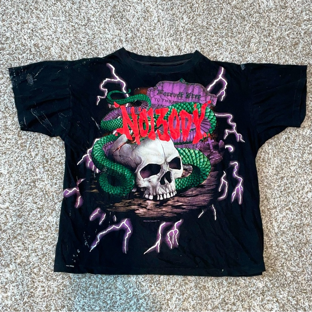 NO13ODY NOBODY Retro Skull Snake Black Short Sleeve Tee Size Large